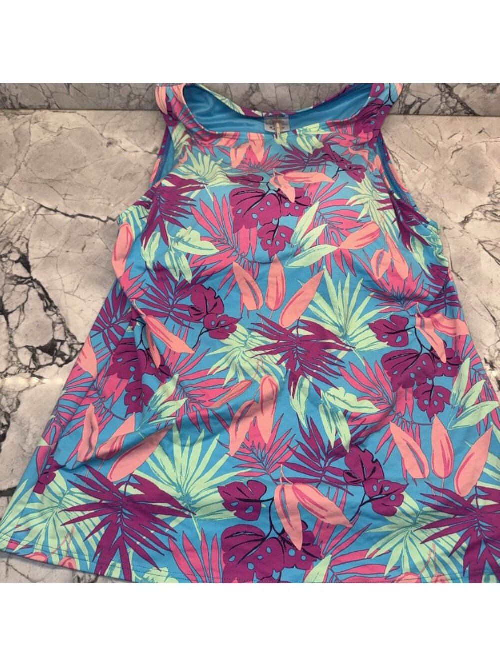 Lands End Women’s Size 10 High Neck Tankini Bright Floral Modest Swim Top